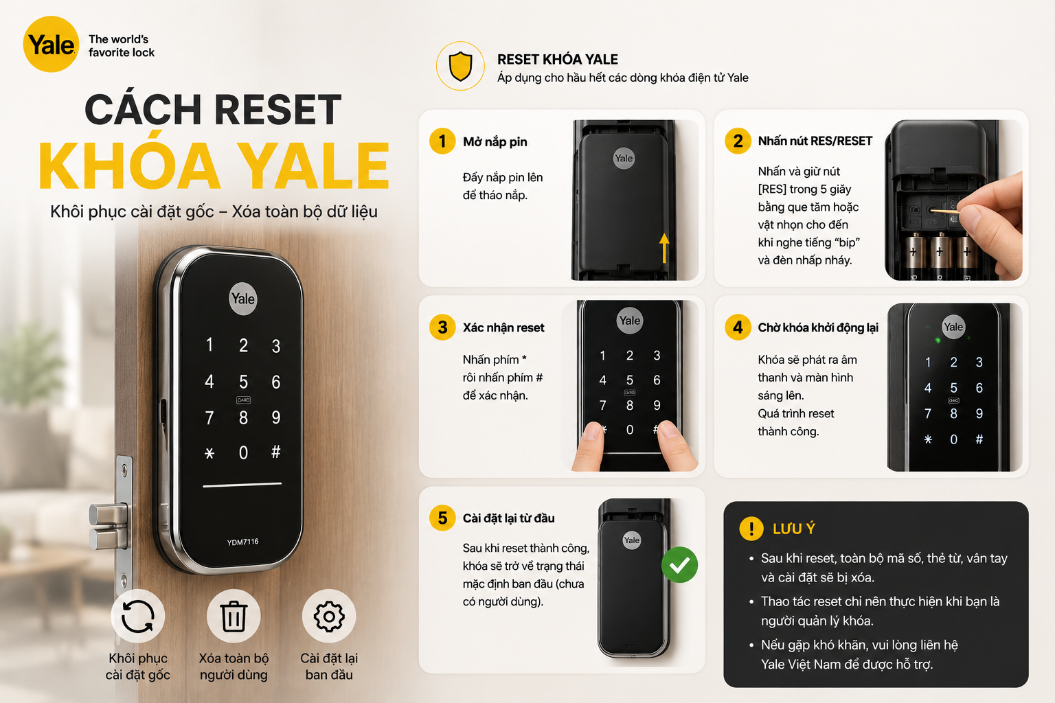 cách reset khoá yale