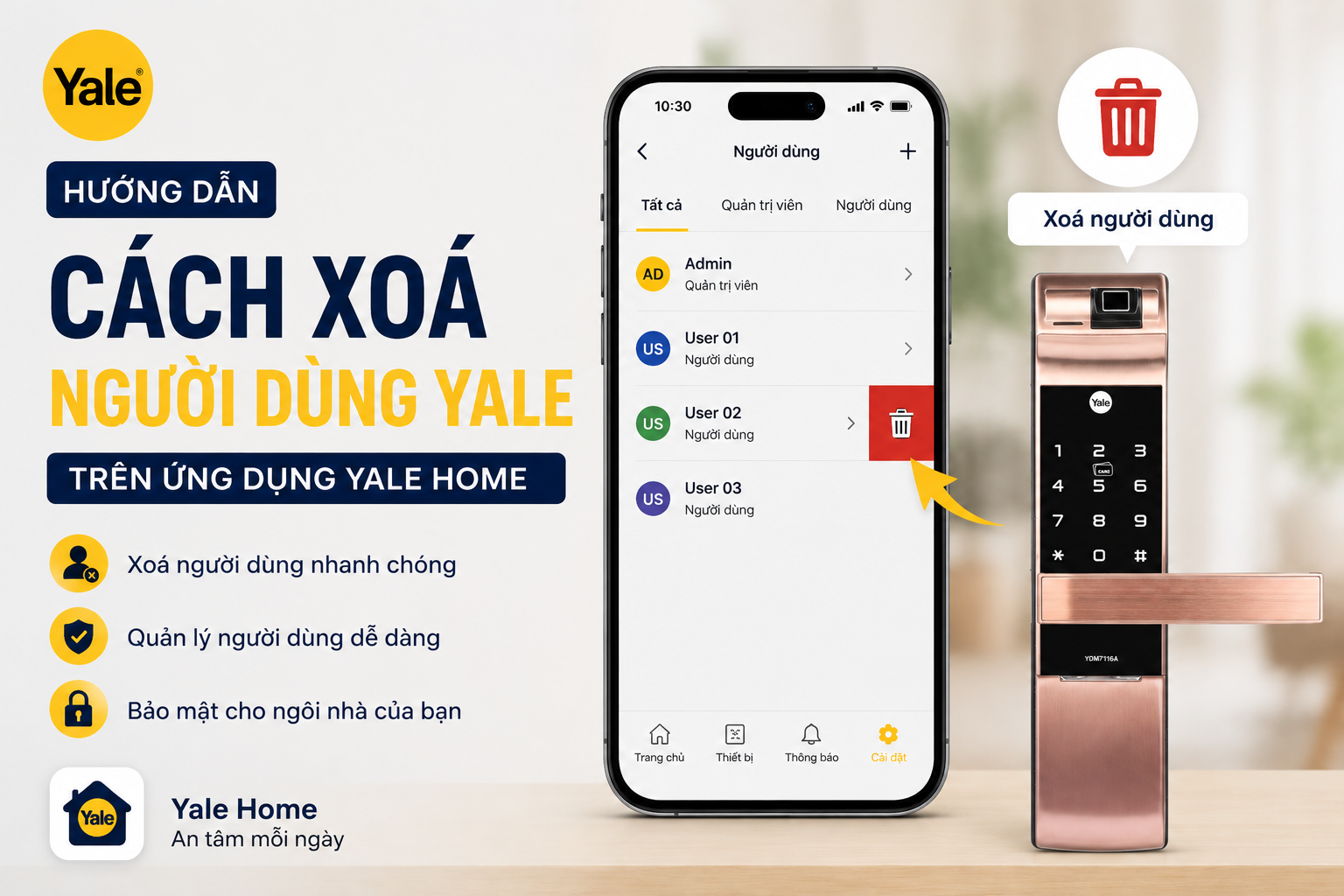 cách xoá người dùng Yale