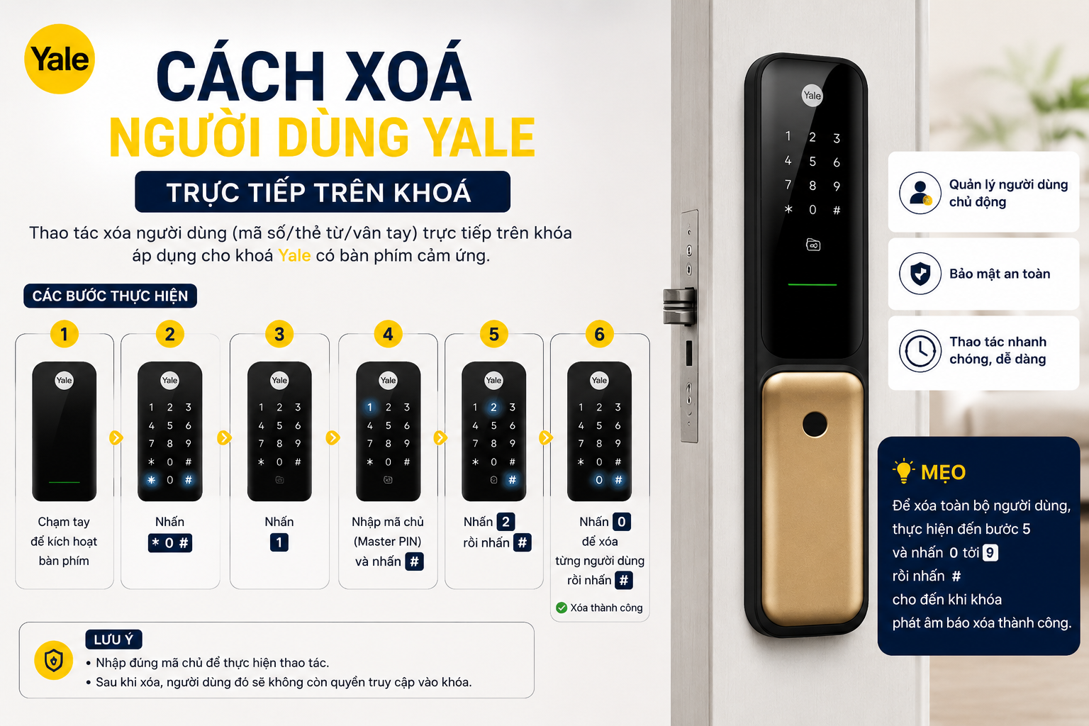 cách xoá người dùng Yale