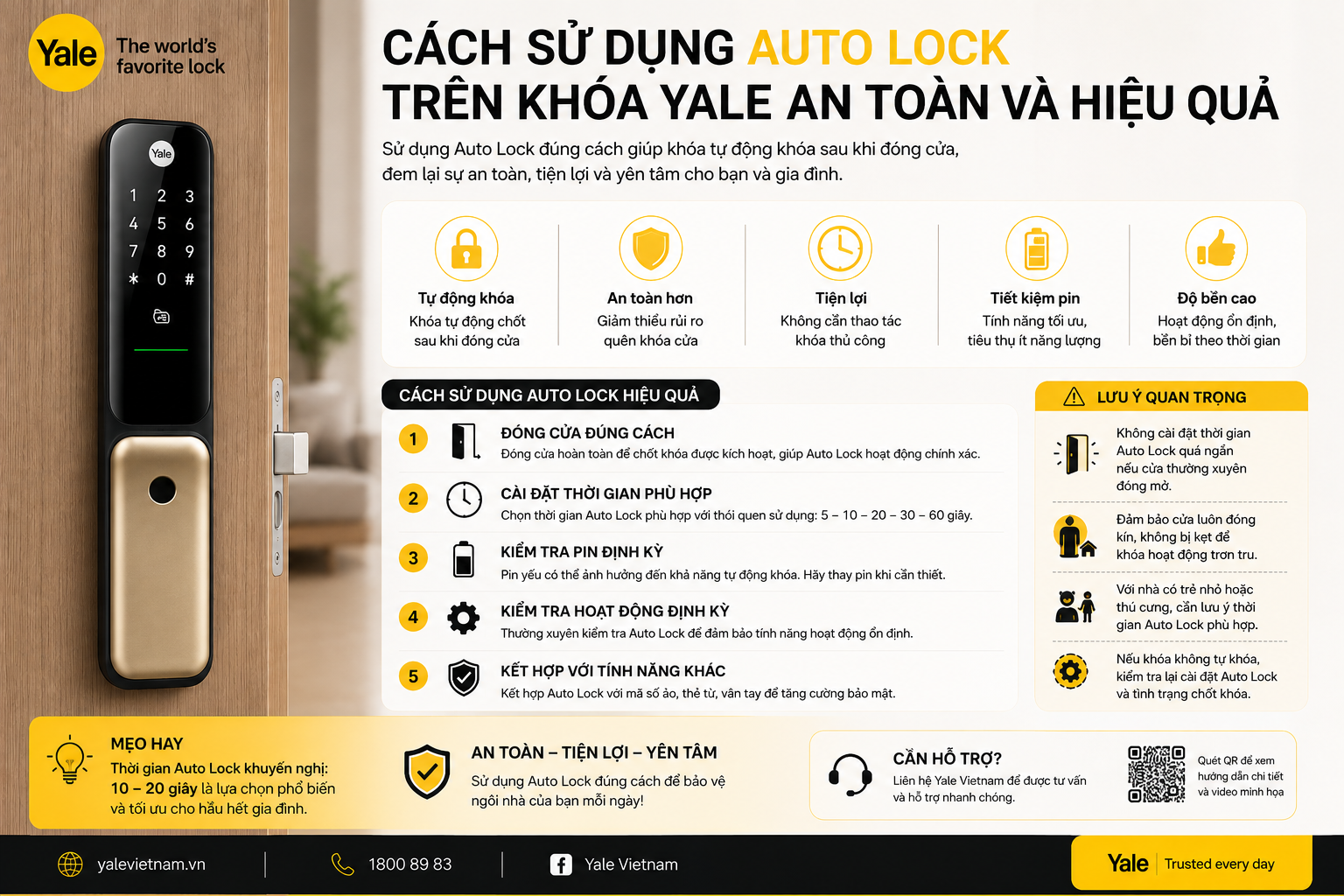 khoá yale không tự động khoá