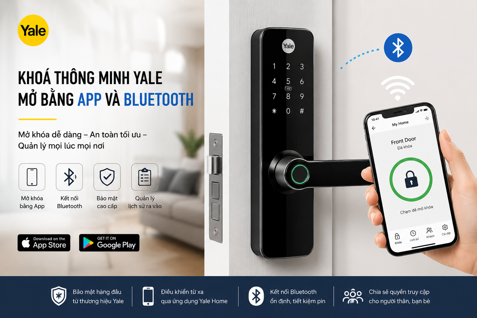 khoá thông minh yale mở bằng app